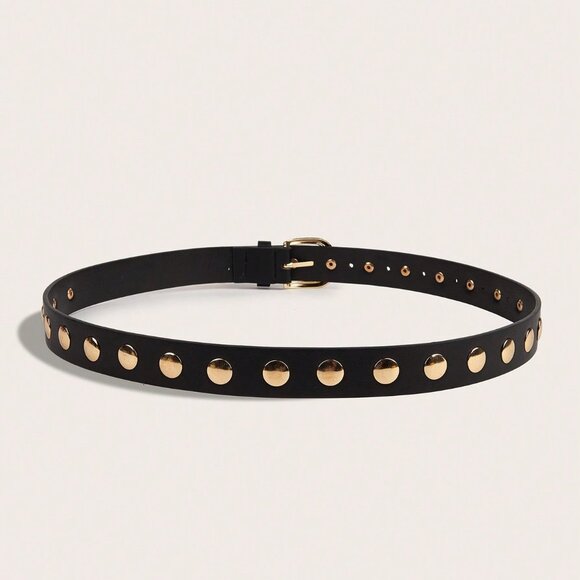 Black Contemporary Women's Gold Rivet Belt - Picture 5 of 9